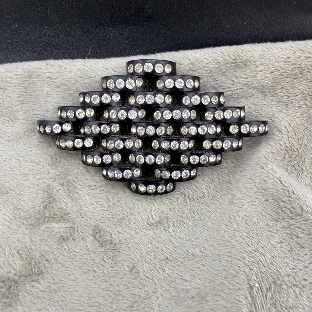 Vintage Art Deco Rhinestone Brooch Molded Celluloid Fully Intact
